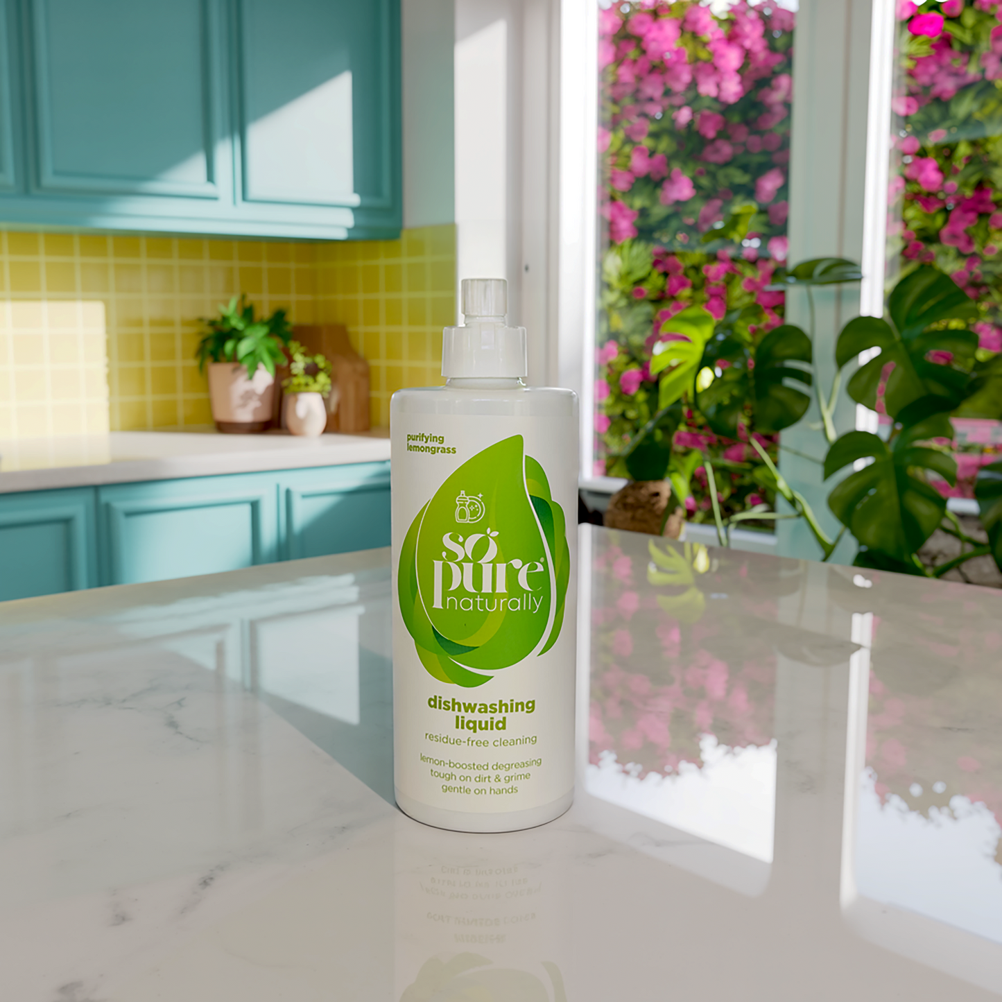 SoPure Dishwashing Liquid in the refreshing scent of Purifying Lemongrass. SoPure Naturally offers eco-friendly, anti-allergen natural cleaning products that are safe for both your family and the environment