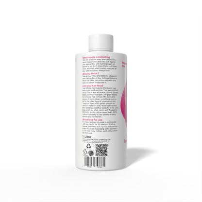 Back view of SoPure Gentle Baby Laundry Detergent 1 L, showing ingredients and barcode.