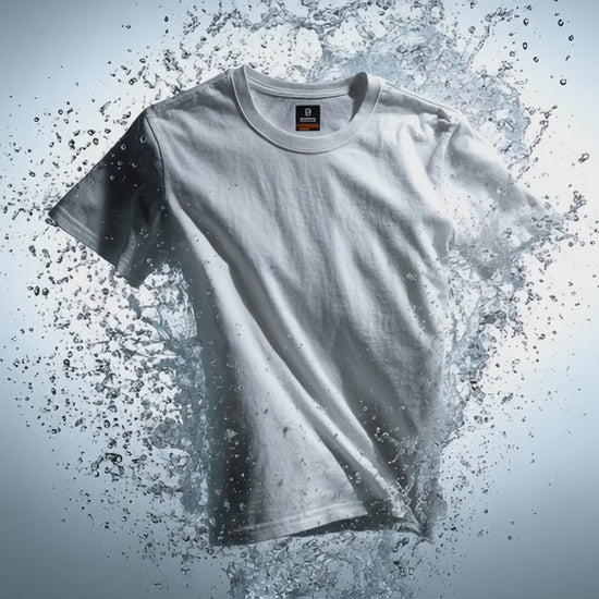 When SoPure oxygen bleach is added to water, it creates a powerful solution that effectively brightens and whitens your white cotton t-shirt as it turns in the air